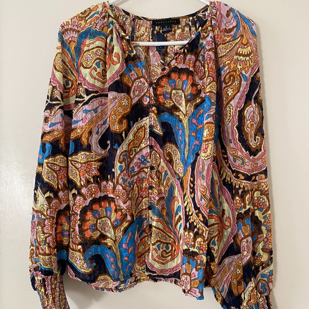 Sanctuary Paisley Print Long Sleeve Blouse Multicolor - Size Medium M